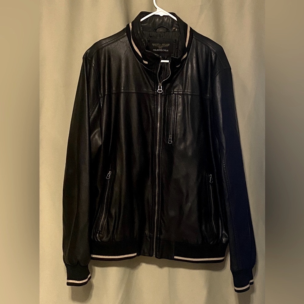 Wilson Cycle Black Faux Leather Biker Jacket size XL